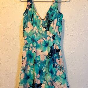 Maxine Of Hollywood Womens V-Neck Swim Dress One Piece Swimsuit Tropical Size 14